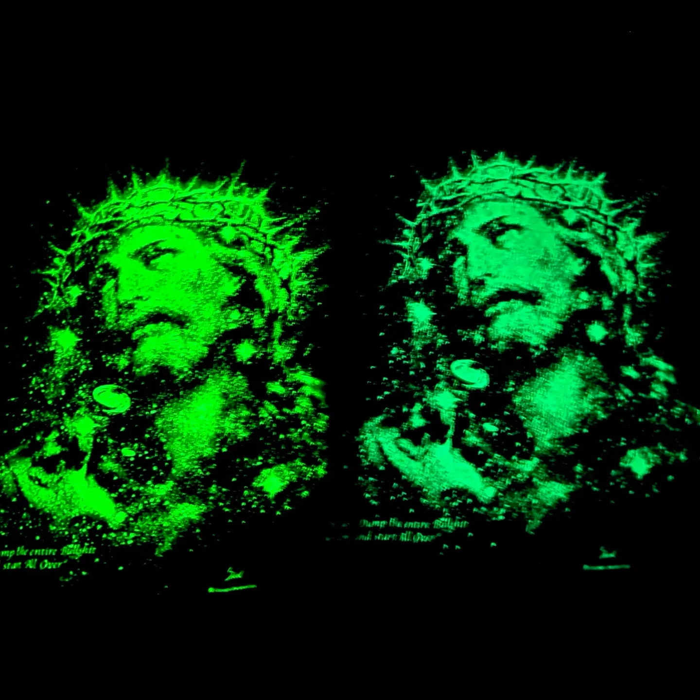 Printing proofing, luminous effect SAINT Mxxxxxx SS TEE/JESUS/BLK Luminous Jesus of Thorns, washed black S-XL, vulcanized garment dyeing, heavy washing, spray fading, simulating natural fading texture, creating ceiling new vintage effect, environmentally friendly luminous paste imported from Japan, significant luminous effect, tube-woven OE yarn fabric, correct accessories, top purchasing agent level